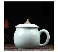 CLCLC Tasse à eau Tasse en céladon Tasse à café de bureau en céramique Tasse à thé faite à la main avec couvercle Tasse en forme de citrouille Tasse à lait 13,5 oz (400 ml) Gobelet isolé (C)(A)