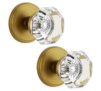 CLCTK Lot de 2 boutons de porte factices en laiton antique et verre cristal, poignées de porte factices rondes à deux volets, poignées de porte factices non tournantes d'un seul côté