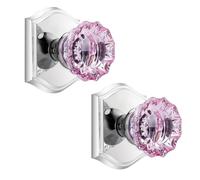 CLCTK Lot de 2 boutons de porte factices en verre cristal rose, chrome poli, poignées de porte factices à deux volets, ne tournent pas d'un seul côté