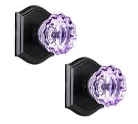 CLCTK Lot de 2 boutons de porte factices en verre cristal violet, noir mat, poignées de porte factices à deux volets, non tournantes d'un seul côté