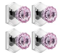 CLCTK Lot de 4 boutons de porte factices en verre cristal rose, chrome poli, poignées de porte factices à deux volets, ne tournent pas d'un seul côté