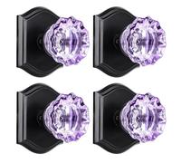 CLCTK Lot de 4 boutons de porte factices en verre cristal violet, noir mat, poignées de porte factices à deux volets, non tournantes d'un seul côté