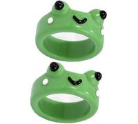 Cldaisy Lot de 2 bagues en résine motif grenouille mignonne verte en 3D - Bijoux personnalisés pour anniversaire, Noël, Saint-Valentin - Pour femmes et filles