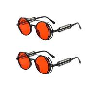 Cldaisy Lot de 2 paires de lunettes de soleil rouges rétro steampunk style vintage lunettes de soleil rondes en métal lunettes de vue de rue lunettes de soleil unisexe cool cadeaux lunettes de soleil