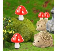 Cldaisy Lot de 6 mini champignons et hérissons en résine - Micro champignon en bois pour jardin féérique - Paysage sauvage - Accessoires de décoration faits à la main