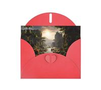 CLDBMD Carte de vœux rouge avec imprimé montagnes et rivières, parfaite pour la Saint-Valentin, un anniversaire de mariage et des invitations de fête