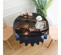 CLDBMD Nappe décorative ronde de 152,4 cm, motif bateau de pirate, pleine lune, imprimée pour une utilisation en intérieur et en extérieur, sur des tables rondes comme les tables basses, les tables à