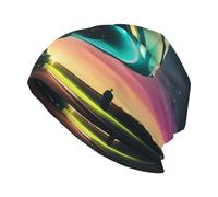 CLDBMD UFO at Night Bonnet tricoté tendance pour adulte - Doux, confortable et respirant - Noir