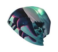 CLDBMD Wolves Howl in The Northern Lights Bonnet tricoté tendance pour adulte - Doux, confortable et respirant - Noir