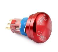 CLDIY Interrupteur d'arrêt d'urgence en métal 16 mm 5 A/5-250 V AC 3 broches Power Off rond auto-verrouillage étanche Interrupteur à tête de champignon One ouvert et un fermé Rouge 1 pièce