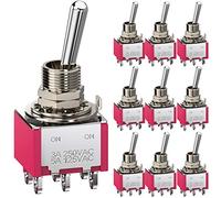 CLDIY Lot de 10 interrupteurs à bascule 6 bornes 2 positions ON/ON DPDT 6 mm Mini interrupteur à bascule pour tableau de bord de voiture AC 5 A/125 V 2 A/250 V