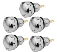 CLDIY Lot de 5 interrupteurs à Bouton-Poussoir momentanés en métal, étanches, Pointe argentée, Mini Micro Rond de 8 mm, DC36 V/2 A, Auto-réinitialisation pour Sonnette de démarrage électrique, Pied d
