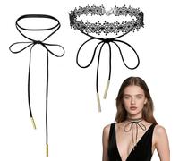 CLDURHGE 2 pièces Collier gothique femme noir réglable en velours pour Halloween soirée costume élégant chic cadeau romantique déguisement vintage