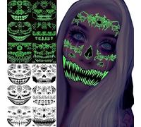 CLDURHGE 4 feuilles de tatouages de maquillage effrayants Halloween tête de mort de tatouage de visage à coller le jour des morts maquillage sur Halloween & Carnaval Party-1