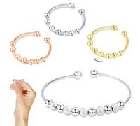 CLDURHGE Bague Anti Stress Femme 3 pièces avec Perles rotatives - Anneaux Ajustables en Acier Inoxydable Argent Or Rose pour soulager l’anxiété et la nervosité, élégance et Bien-être au Quotidien