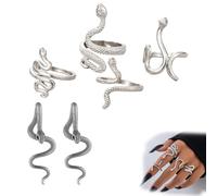 CLDURHGE bijoux serpent femme boucles d’oreilles pendantes, 4 bagues punk vintage gothique halloween costume taille unique argent noir look mystérieux élégant