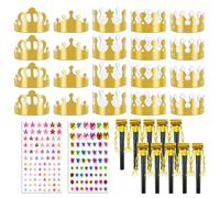 CLDURHGE Ensemble de Couronnes en Papier Doré - Couronnes Galette Des Rois, Chapeau Anniversaire Jeune, DIY, Strass Autocollant, Couronne Roi, Couronne Anniversaire, pour Fêtes et Célébrations