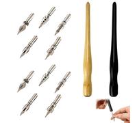 CLDURHGE kit calligraphie plume avec 2 porte-stylos dip et 10 plumes en acier inoxydable, set écriture artistique pour dessin manga calligraphie débutant et artiste confirmé, poignée bois ergonomique