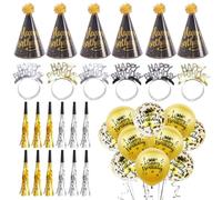 CLDURHGE Kit d'anniversaire pour enfants et adultes - Cotillons, Chapeaux de fête en fluo, Sifflets colorés et Couronne Royale - Parfait pour un Anniversaire, Nouvel An ou une Fête
