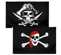 CLDURHGE Lot de 2 drapeaux pirates 90 x 150 cm Drapeau pirate tête de mort avec couteau croisé Décoration d'Halloween Drapeaux de qualité supérieure pour soirée à thème pirate cosplay