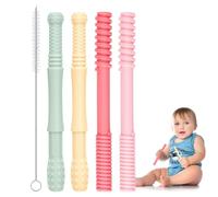 CLDY Anneaux de Dentition Bébé 4PCS - chewy tube - Jouet de Dentition Doux en Silicome Alimentaire Sans BPA - Lot avec Brosse de Nettoyage pour Garçons et Filles 3+ Mois (Rose, Rouge, Vert, Jaune)