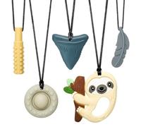 CLDY Collier a macher enfant tdah, collier anti stress enfant, Lot de 5 colliers sensoriels à mâcher pour enfants autistes, TDAH, tout-petits, adultes, Anneau de dentition souple sans BPA