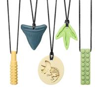 CLDY Collier à mâcher pour enfants, Lot de 4 Colliers Sensoriels à Mâcher - Pendentifs en Silicome Sans BPA pour Enfants Autistes, TDAH et Tout-Petits - Collier Anti-Stress Machouillou Enfant 3-11 Ans
