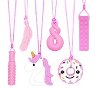 CLDY Lot de 6 Colliers Sensoriels à Mâcher pour Enfants Autistes/TDAH - Pendentifs en Silicone Sans BPA (Costume de licorne rose) - Collier Anti-Stress Enfant 3-11 Ans - Machouyou/Machouillou