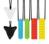 CLDY Lot de 6 Colliers Sensoriels à Mâcher pour Enfants Autistes/TDAH/Tout-Petits - Pendentifs en Silicone Sans BPA, Forme Requin, Blocs, Diamant, Triangle - Collier Anti-Stress Enfant (3-11 Ans)