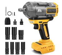 hoc Sans Fil Brushless Electrique Compatible avec Dewalt 18V 20V (Sans batterie), 1100 Nm Electrique 3 en 1 Visseuse Boulonneuse à Choc Avec Jeu de Clés à Douilles pour Voiture et Maison