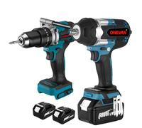 Clé à Chocs 1/2 pouce 1000NM + Perceuse-visseuse à percussion Couple 20+3 - ONEVAN - 2x 3AH Batteries