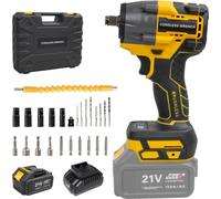 Clé à chocs, couple de 480Nm, fonctionnement sans fil, 1 batterie Jaune