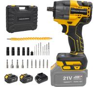 Clé à chocs, couple de 480Nm, fonctionnement sans fil, 2 batteries Jaune