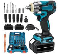 Clé à Chocs Sans Fil avec deux batteries, 21V Electrique 3 en 1 Visseuse, 1200N.m Boulonneuse à Choc Electrique, 6700RPM, avec lumière LED, 5 Douilles à Chocs, pour Maison/Voiture/DIY (1200N.m)