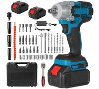 Clé à Chocs Sans Fil Brushless, 21V Electrique 3 en 1 Visseuse avec 2 Batteries, Couple Maximal 380Nm, avec 3 Douilles à Chocs,Lumière LED, 2500 RPM, 39pcs Accessoires pour Maison/Voiture/DIY (380N.m)