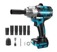 Clé à Chocs Sans Fil Brushless Compatible avec Makita 18 V, 1/2" 1000Nm Boulonneuse à Choc Electrique Visseuse à chocs avec 6 Douilles à Chocs pour la Voiture et la Maison (sans batterie)
