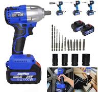 Clé à Chocs Sans Fil Brushless pour Réparation de Voiture, 420Nm Boulonneuse Electrique avec 2x Batteries 6,0Ah 21V, Pistolet à Écrou de Roue, Clé Électrique avec 4 Douilles+12 Embouts de Pilote, Bleu