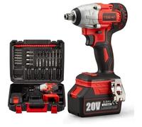 Clé à chocs sans fil TEENO 320Nm Boulonneuse a Choc avec 3.0Ah Batterie, Boîte avc 25pcs Accessoires