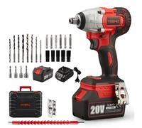 Clé à chocs sans fil TEENO - Rouge - 320Nm - 2*3.0Ah Batterie - Boîte avec 25pcs Accessoires