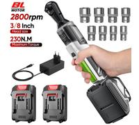 Cle A Cliquet Electrique Sans Fil 21V - Ratchet Brushless 230Nm Angle 90° - 8 Douilles 10-17mm - 2 Batteries 1500mAh - Coffret