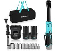 Cle a Cliquet Electriques 12V, 3/8, DURATECH, 60N.m, 2 Batteries de 2,0 Ah, Cle a Cliquet Sans Fil avec Lumiere LED, Declencheur a Vitesse Variable, 10 Douilles, Sac de Rangement