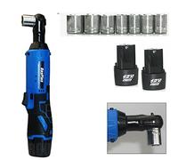 Clé à Cliquet Sans Fil, 12V Clé à Cliquet électrique 40N.m 3/8 Pouces Kit de Cliquet, Outil De Réparation De Ensemble D'outils De Clé À Angle Droit avec 2 Batterie Rechargeable, 7 prises