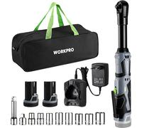 WORKPRO Clé à Cliquet Sans Fil 12V, 3/8", 55N.m, 2 Batteries de 2,0 Ah, Charge Rapide en 1 Heure, Clé à Cliquet Electrique avec Lumière LED et 10 Douilles，Sac de Rangement,Gris