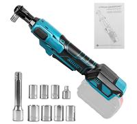 liquet sans fil 3/8", compatible avec batterie Makita 18 V (sans batterie), 80 Nm, cliquet électrique sans balais avec adaptateur 1/4", tige d'extension et 7 douilles