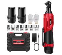 Clé à Cliquet Sans Fil 3/8'', Trousse à outils pour clé à angle droit 90°, 12V Électrique cliquet Clé avec lampe de travail à LED, 300RPM 40Nm Clé à cliquet, 2x1,5Ah batteries Charge rapide, 7 prises