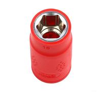 Clé à douille avec connexion à cliquet 3/8 et isolation complète pour sécurité haute tension 1000 V et ajustement hexagonal (15 mm)