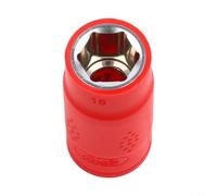 Clé à douille avec tête à cliquet 3/8 et isolation 1000 V pour un fonctionnement sûr dans les circuits et équipements haute tension (15 mm)