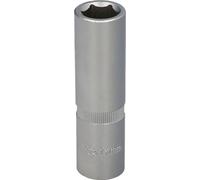 clé à douille hexagonale longue 1/2" 15 mm. profil à 6 côtés. Acier au chrome-vanadium, bords arrondis