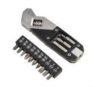 Clé à molette avec embouts de tournevis, outil multifonction avec jeu de 10 embouts en acier inoxydable, clé pliante pour camping en plein air et utilisation quotidienne, noir