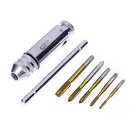 Clé à taraud à cliquet à poignée en T variable pour tarauds métriques M8 Construction en acier avec placage Longueur 85 mm Comprend un jeu de tarauds 5 pièces - Gadget manuel pour filetage alésage